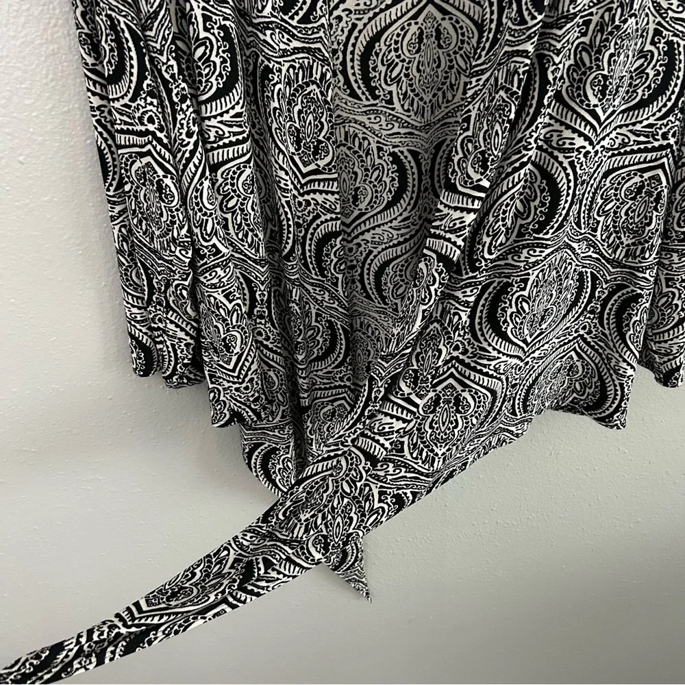 Chicos Travelers Size 2 Black White Slinky Open Front Cardigan Sweater L Stretch - Picture 3 of 6